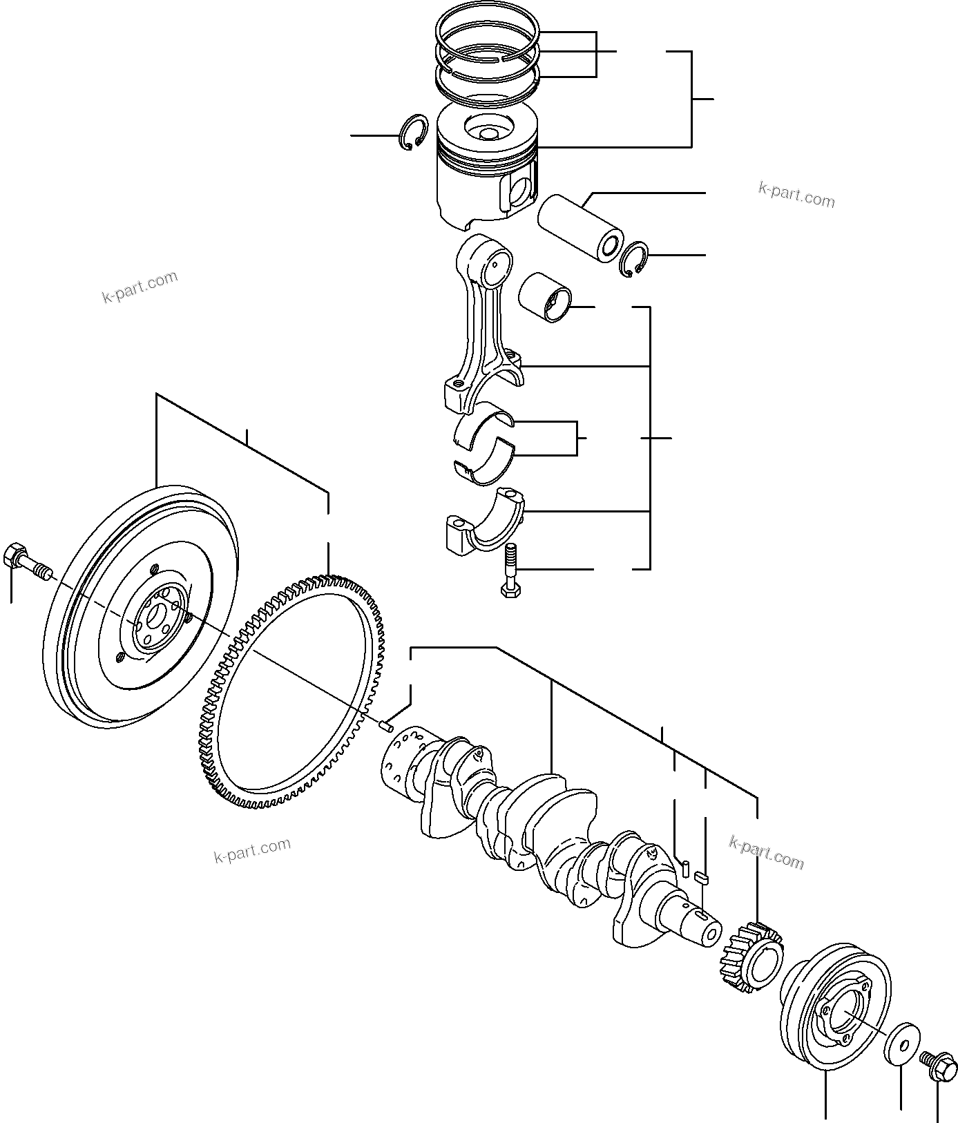 Komatsu parts book diagram for PC95R-2 USA S/N 21D5220114-Up: CRANKSHAFT AND PISTON