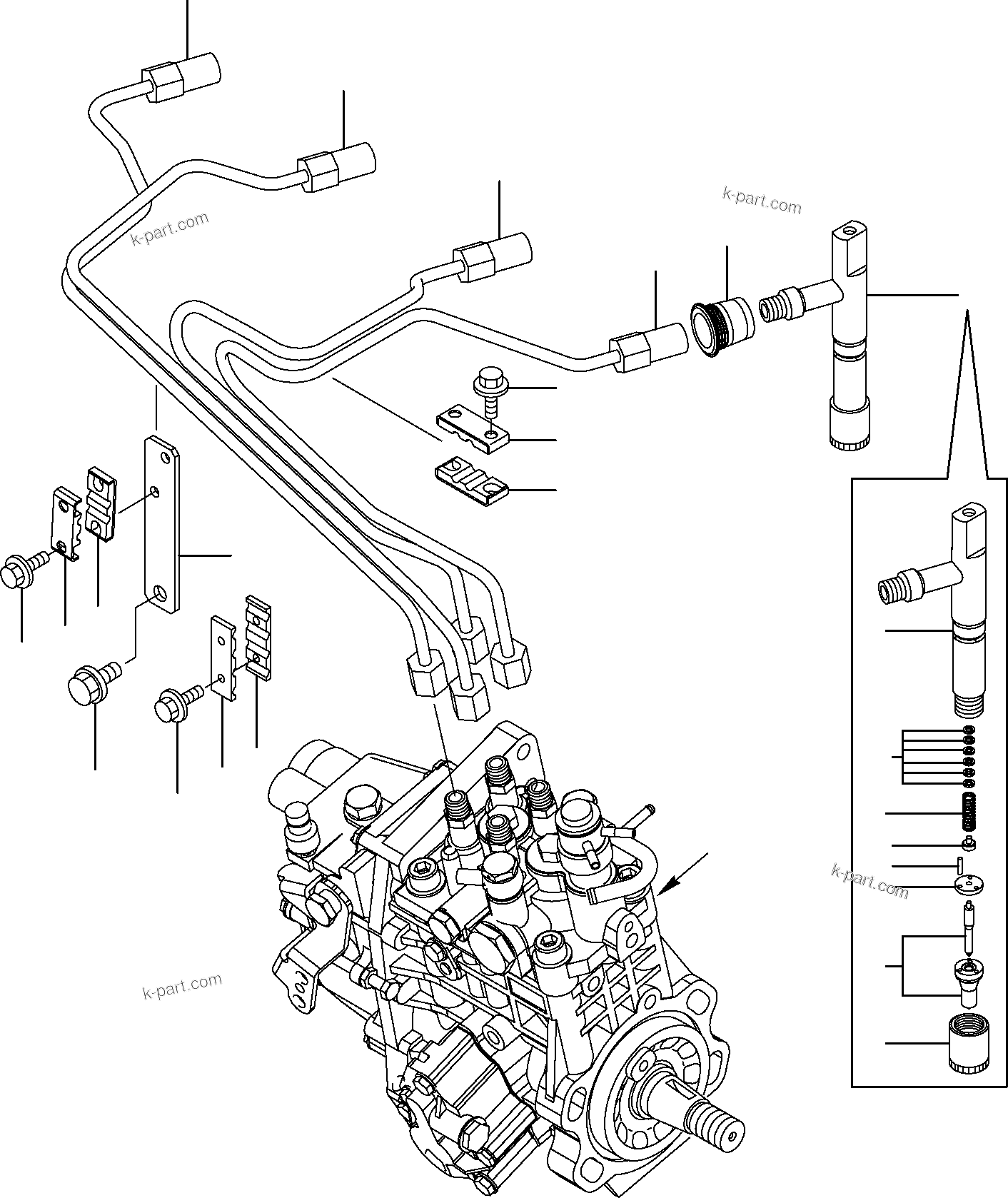 Komatsu parts book diagram for PC95R-2 USA S/N 21D5220114-Up: FUEL INJECTION LINE