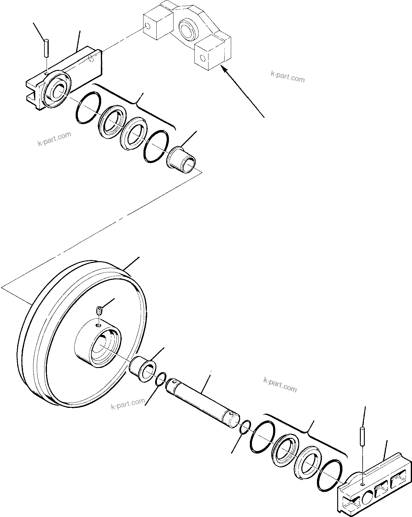 Komatsu parts book diagram for PC95R-2 USA S/N 21D5220114-Up: FRONT IDLER (FOR RUBBER SHOE) (1/2)