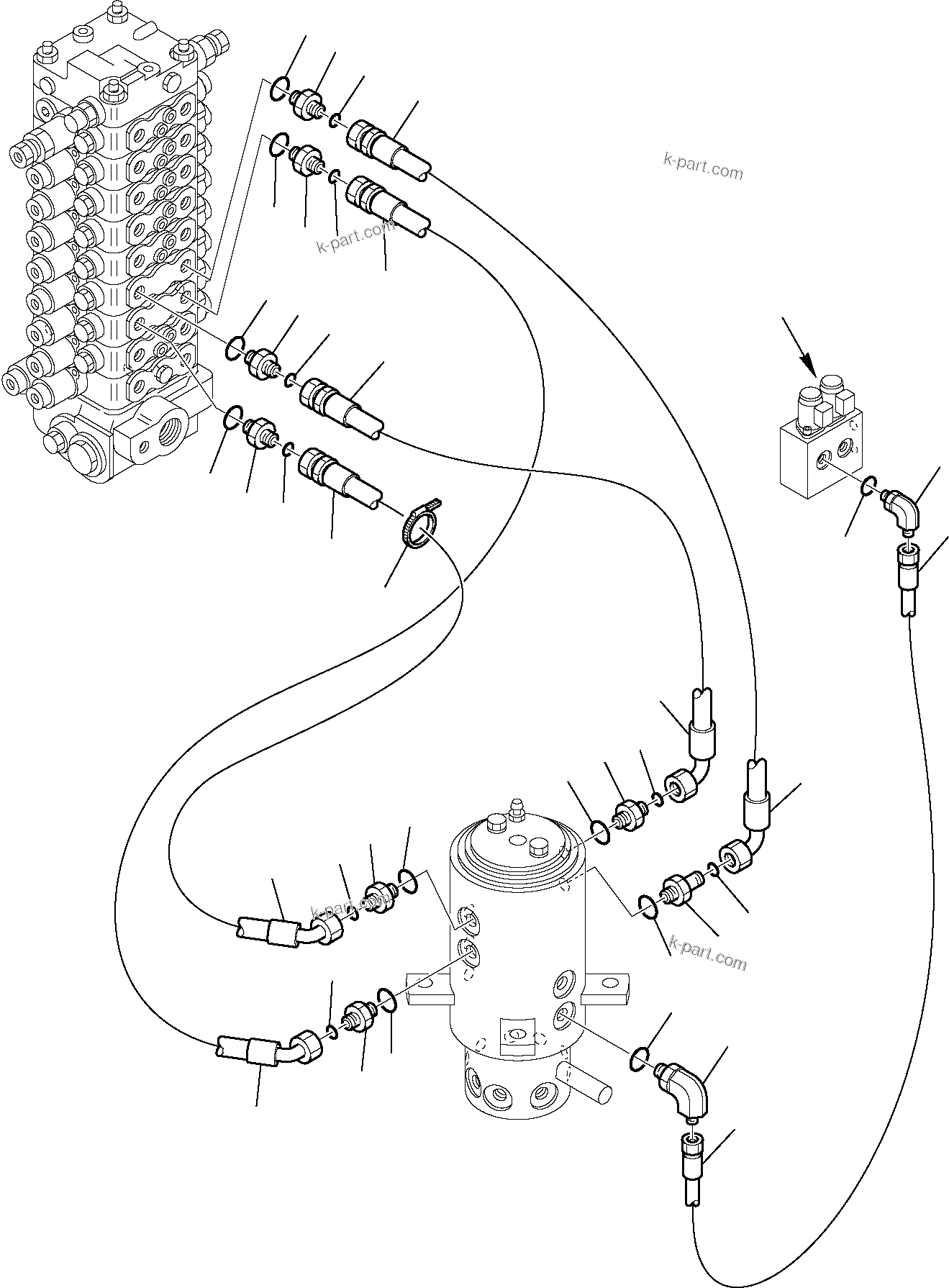 Komatsu parts book diagram for PC95R-2 USA S/N 21D5220114-Up: HYDRAULIC PIPING (TRAVEL MOTOR LINE) (1/2)
