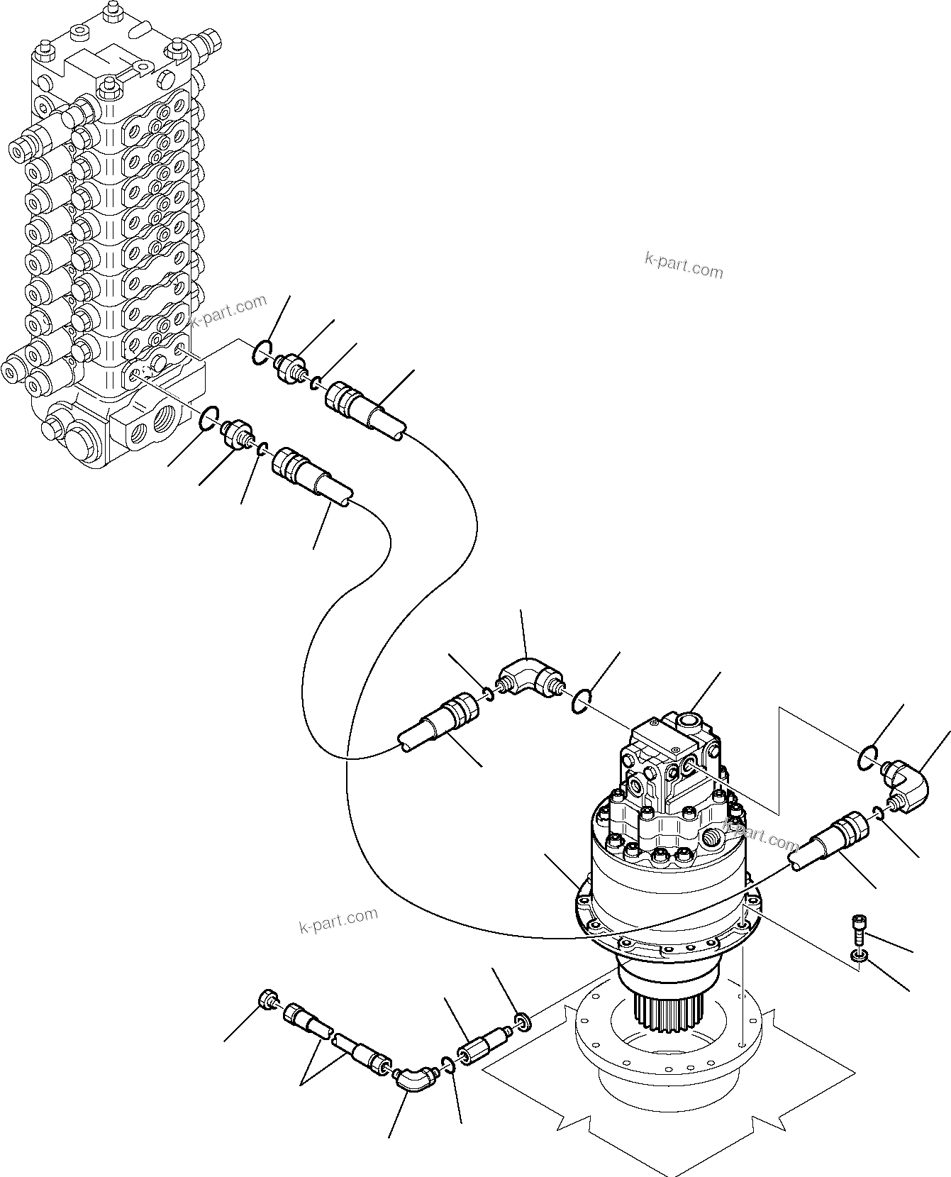 Komatsu parts book diagram for PC95R-2 USA S/N 21D5220114-Up: HYDRAULIC PIPING (BOOM SWING CYLINDER LINE)