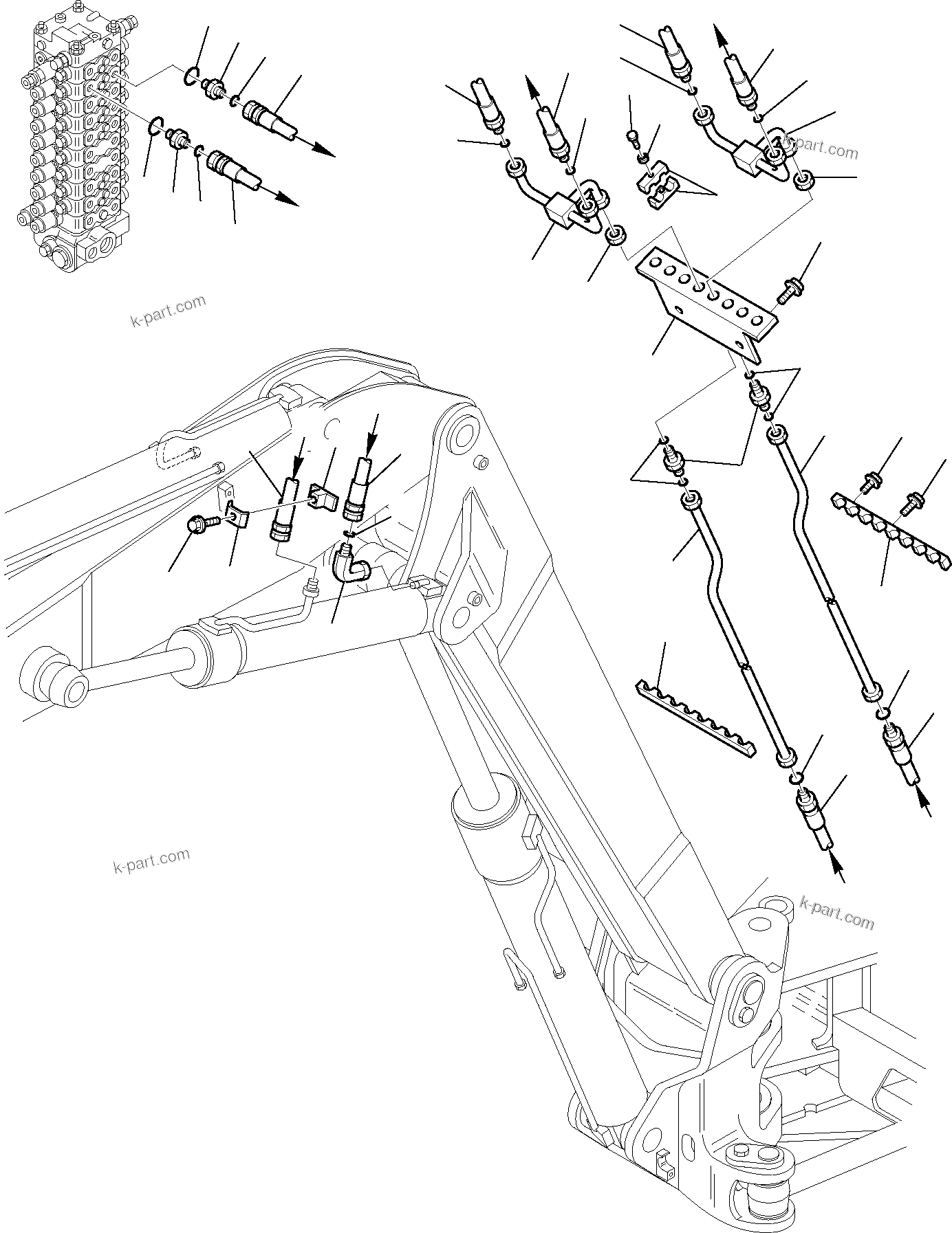 Komatsu parts book diagram for PC95R-2 USA S/N 21D5220114-Up: HYDRAULIC PIPING (2ND BOOM CYLINDER LINE)
