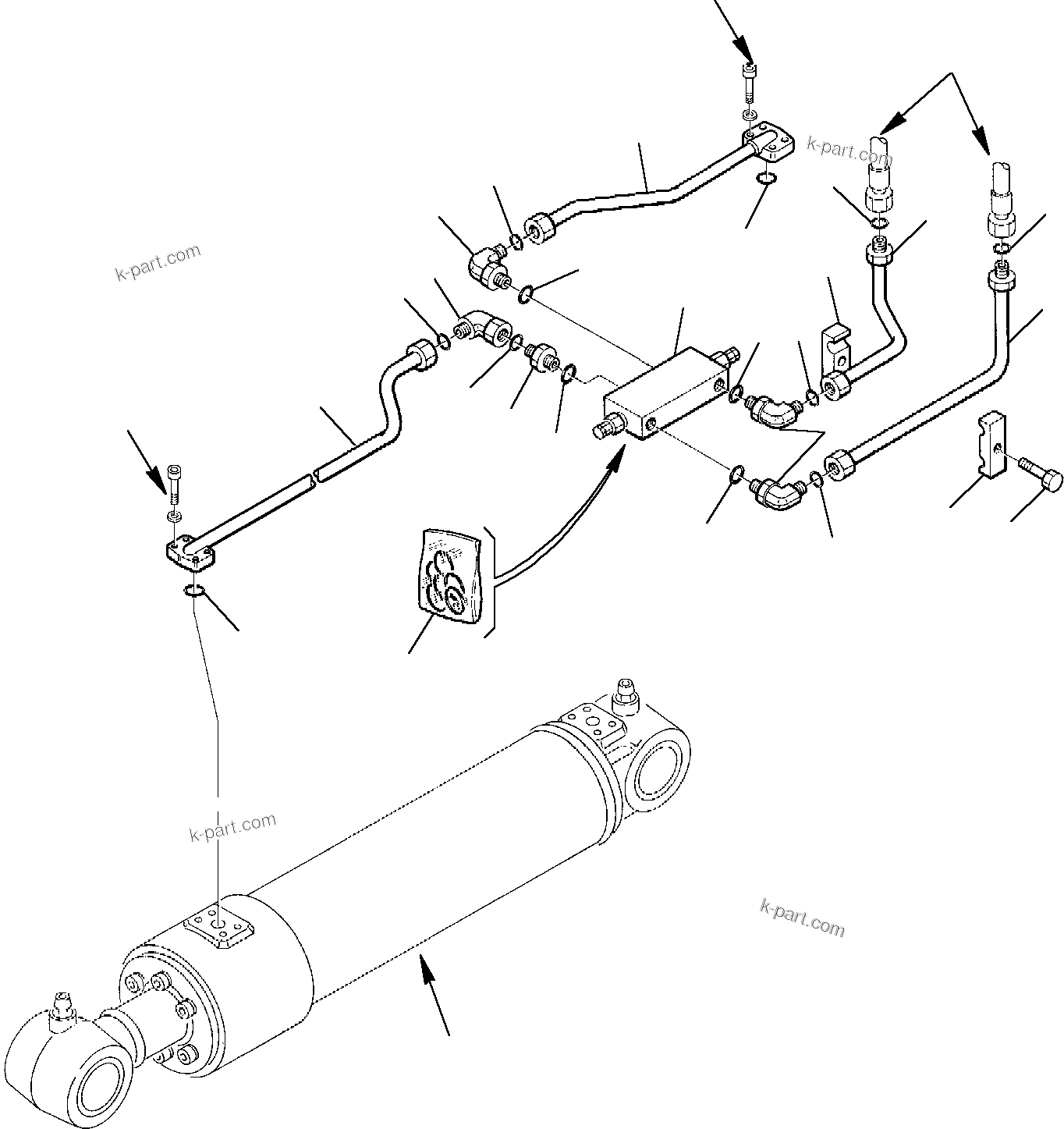 Komatsu parts book diagram for PC95R-2 USA S/N 21D5220114-Up: HYDRAULIC PIPING (2ND BOOM CYLINDER LINE) (SAFETY VALVE)