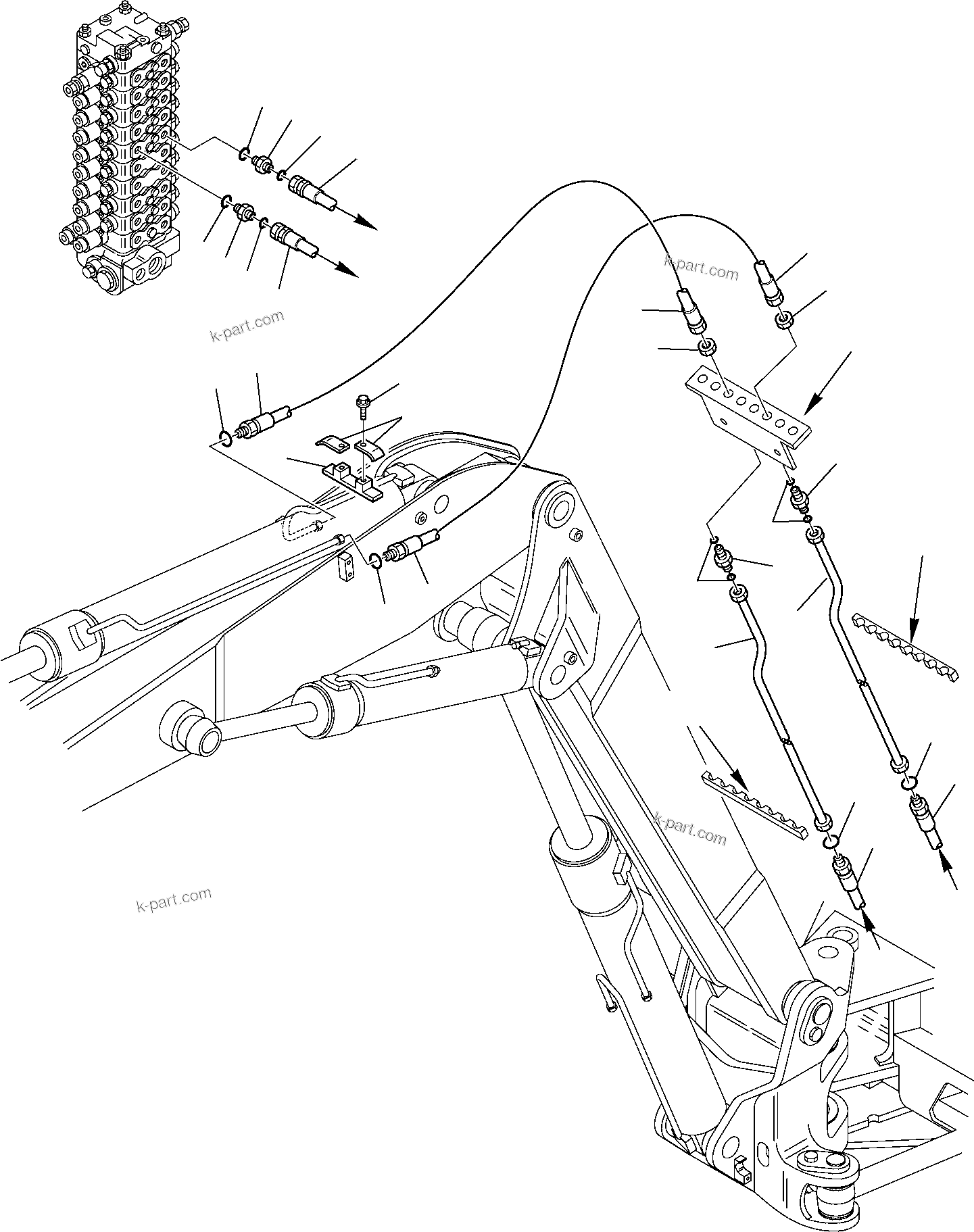 Komatsu parts book diagram for PC95R-2 USA S/N 21D5220114-Up: HYDRAULIC PIPING (ARM CYLINDER LINE) (FOR 2-PIECE BOOM)