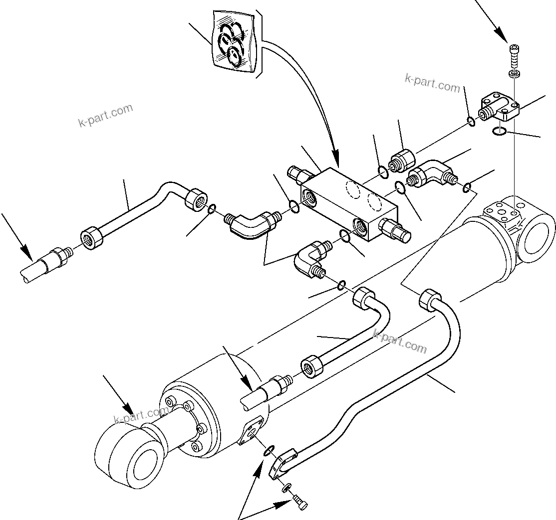 Komatsu parts book diagram for PC95R-2 USA S/N 21D5220114-Up: HYDRAULIC PIPING (BUCKET CYLINDER LINE) (SAFETY VALVE)