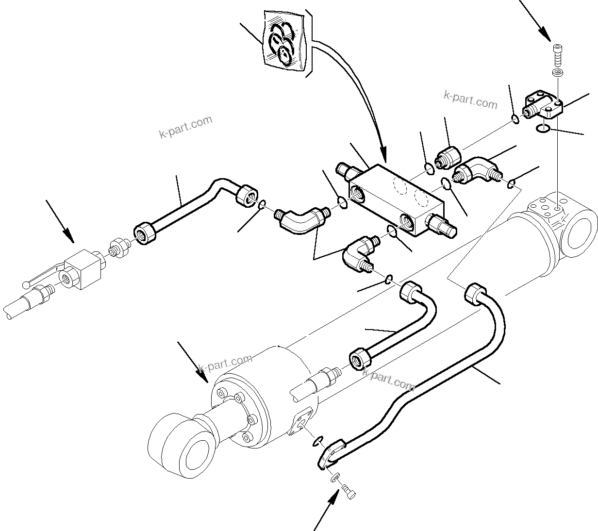 Komatsu parts book diagram for PC95R-2 USA S/N 21D5220114-Up: HYDRAULIC PIPING (BUCKET CYLINDER LINE) (SAFETY VALVE) (ROTATING AND C