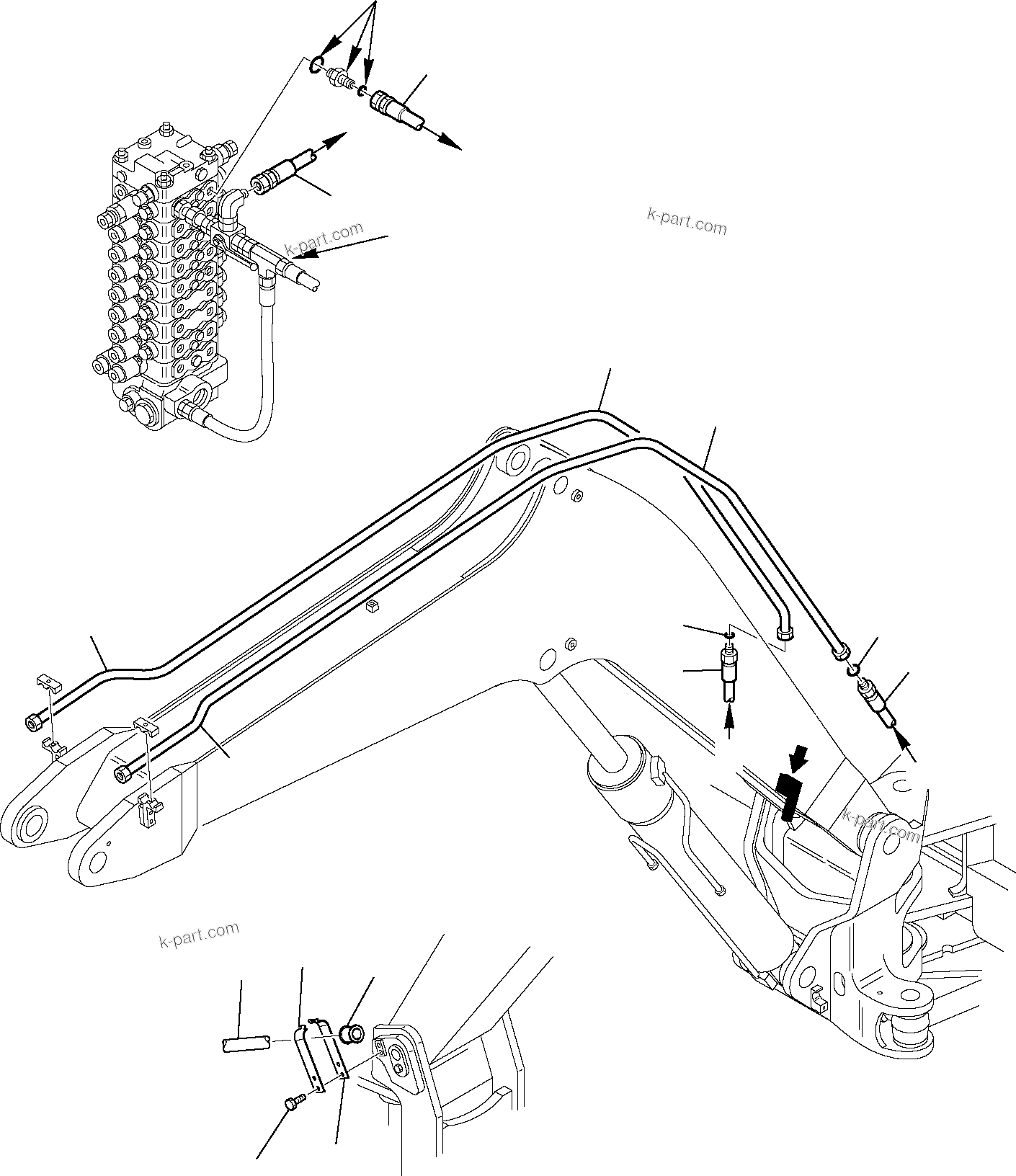 Komatsu parts book diagram for PC95R-2 USA S/N 21D5220114-Up: HYDRAULIC PIPING (ATTACHMENT LINE) (BOOM SIDE)