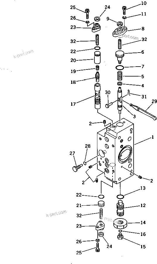 Komatsu parts book diagram for PF5-1 S/N 10001-UP: SERVO VALVE ? REAR (2/2)