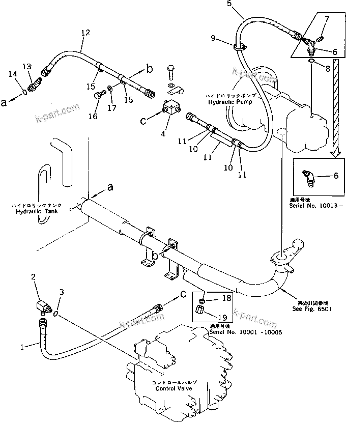 Komatsu parts book diagram for PF5-1 S/N 10001-UP: HYDRAULIC PIPING (DRAIN)(#10001-10084)