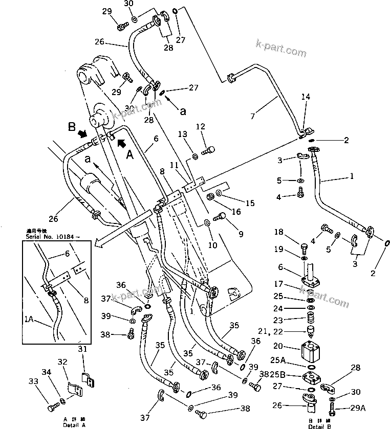 Komatsu parts book diagram for PF5-1 S/N 10001-UP: HYDRAULIC PIPING (BOOM CYLINDER LINE) (ATTACHMENT SIDE)