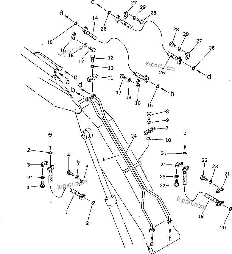 Komatsu parts book diagram for PF5-1 S/N 10001-UP: HYDRAULIC PIPING (ARM CYLINDER LINE) (ATTACHMENT SIDE)