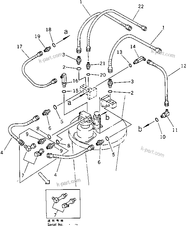 Komatsu parts book diagram for PF5-1 S/N 10001-UP: HYDRAULIC PIPING (2/2) (ROTATION AND DRAIN)