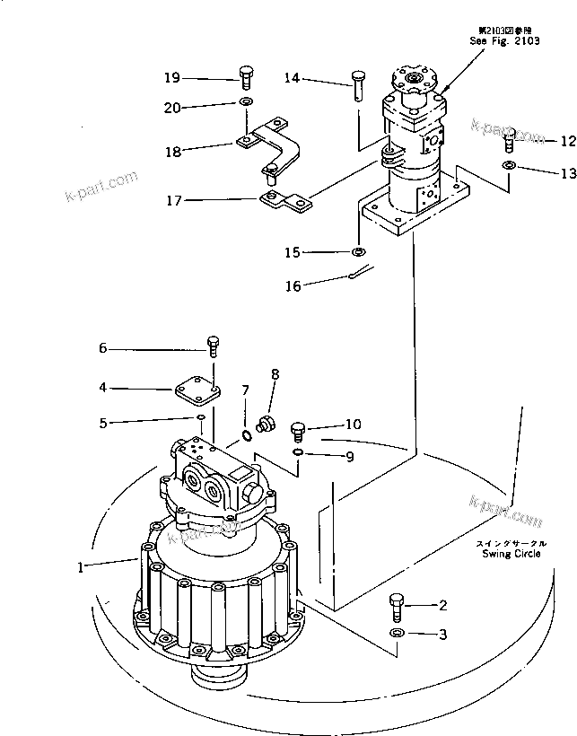 Komatsu parts book diagram for PF5-1 S/N 10001-UP: HYDRAULIC PIPING (SWING MOTOR AND SWIVEL JOINT)