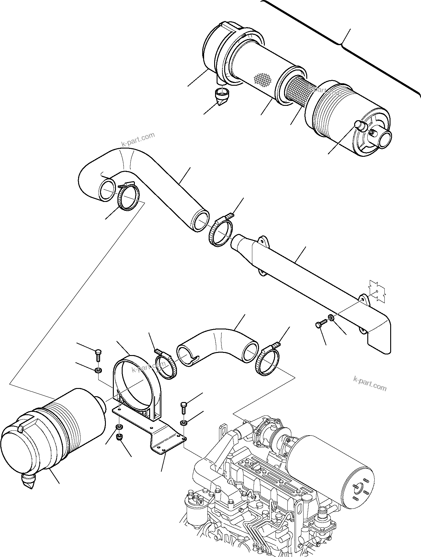 Komatsu parts book diagram for PW110R-1 S/N 2260010001-Up: AIR CLEANER AND MOUNTING