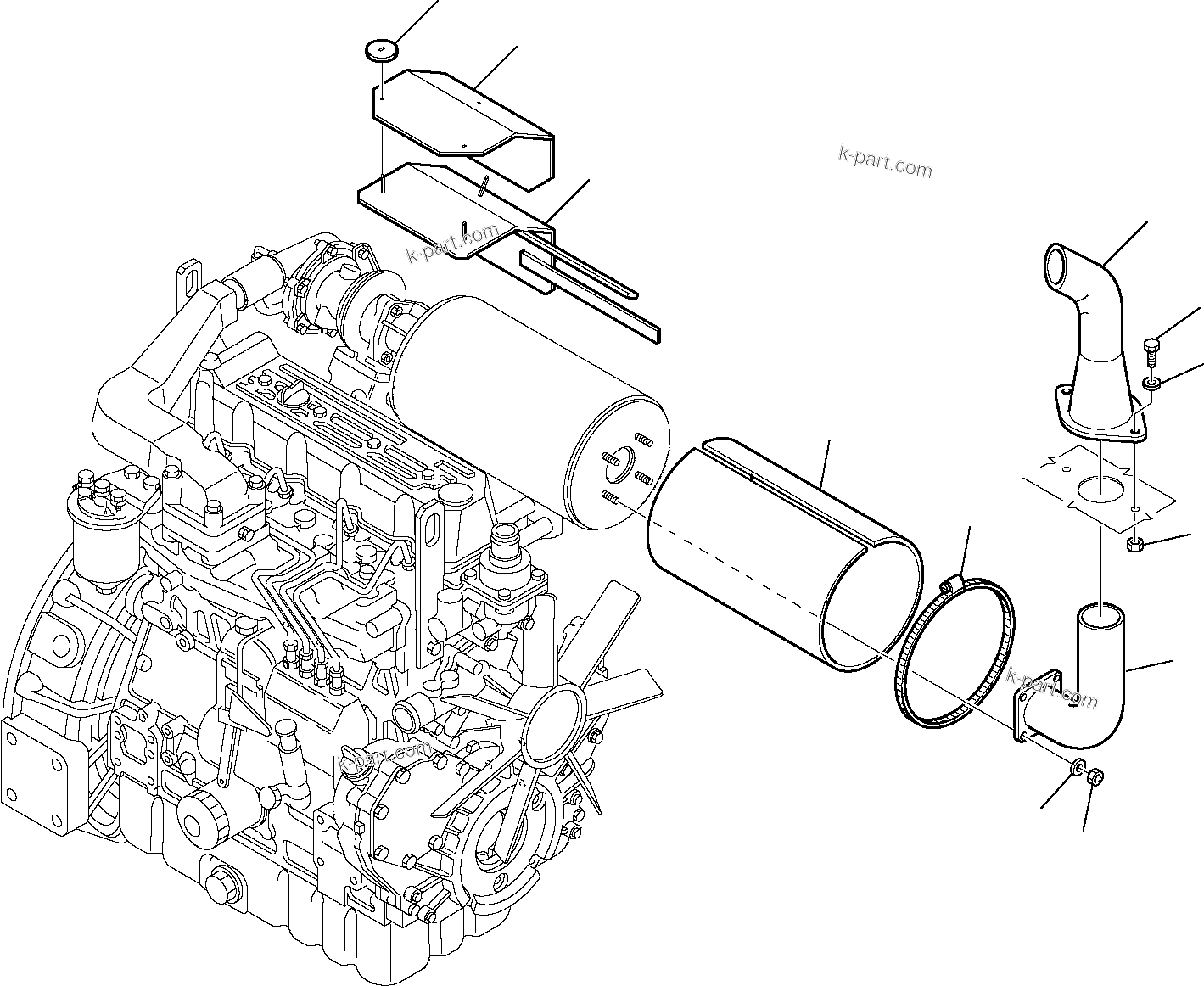 Komatsu parts book diagram for PW110R-1 S/N 2260010001-Up: MUFFLER AND PIPING