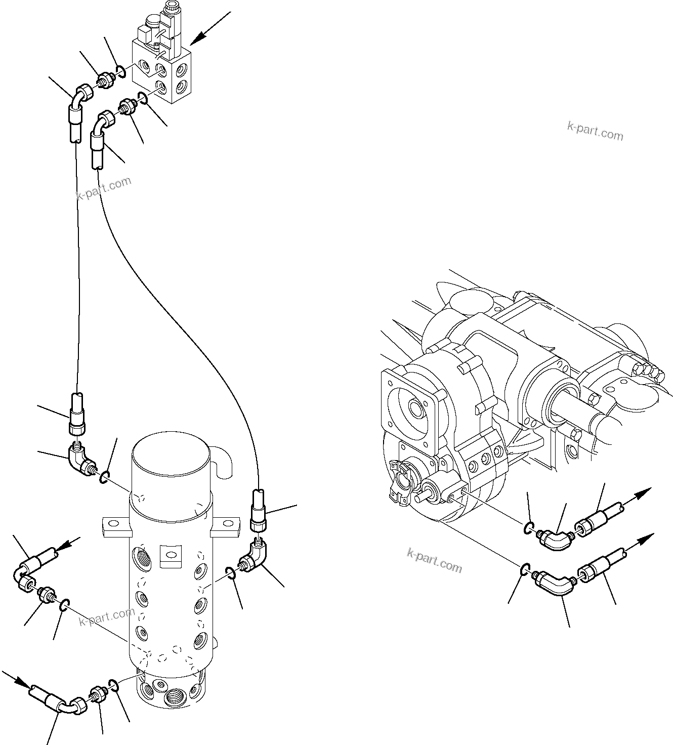 Komatsu parts book diagram for PW110R-1 S/N 2260010001-Up: HYDRAULIC PIPING (TRANSMISSION LINE)