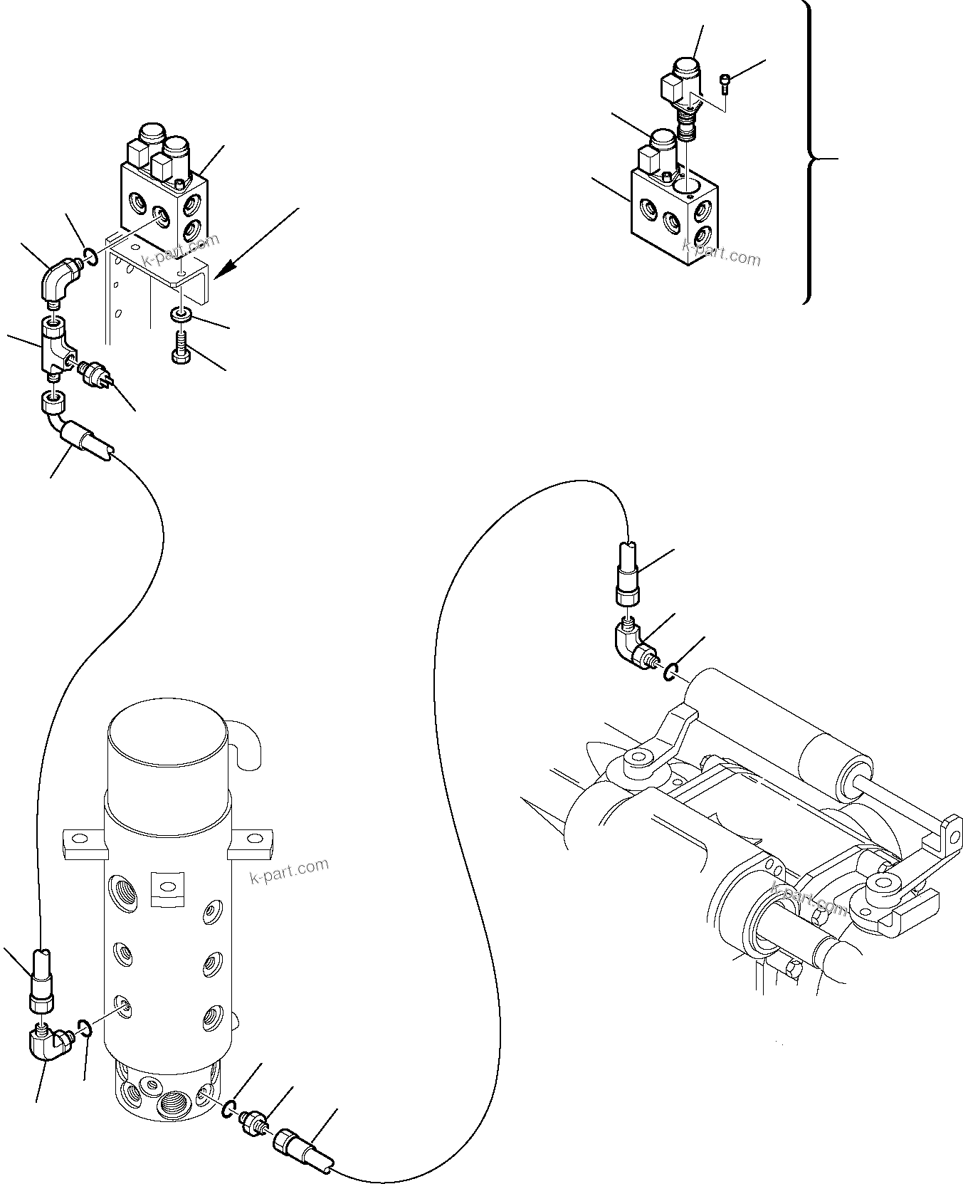 Komatsu parts book diagram for PW110R-1 S/N 2260010001-Up: HYDRAULIC PIPING (PARKING BRAKE LINE)