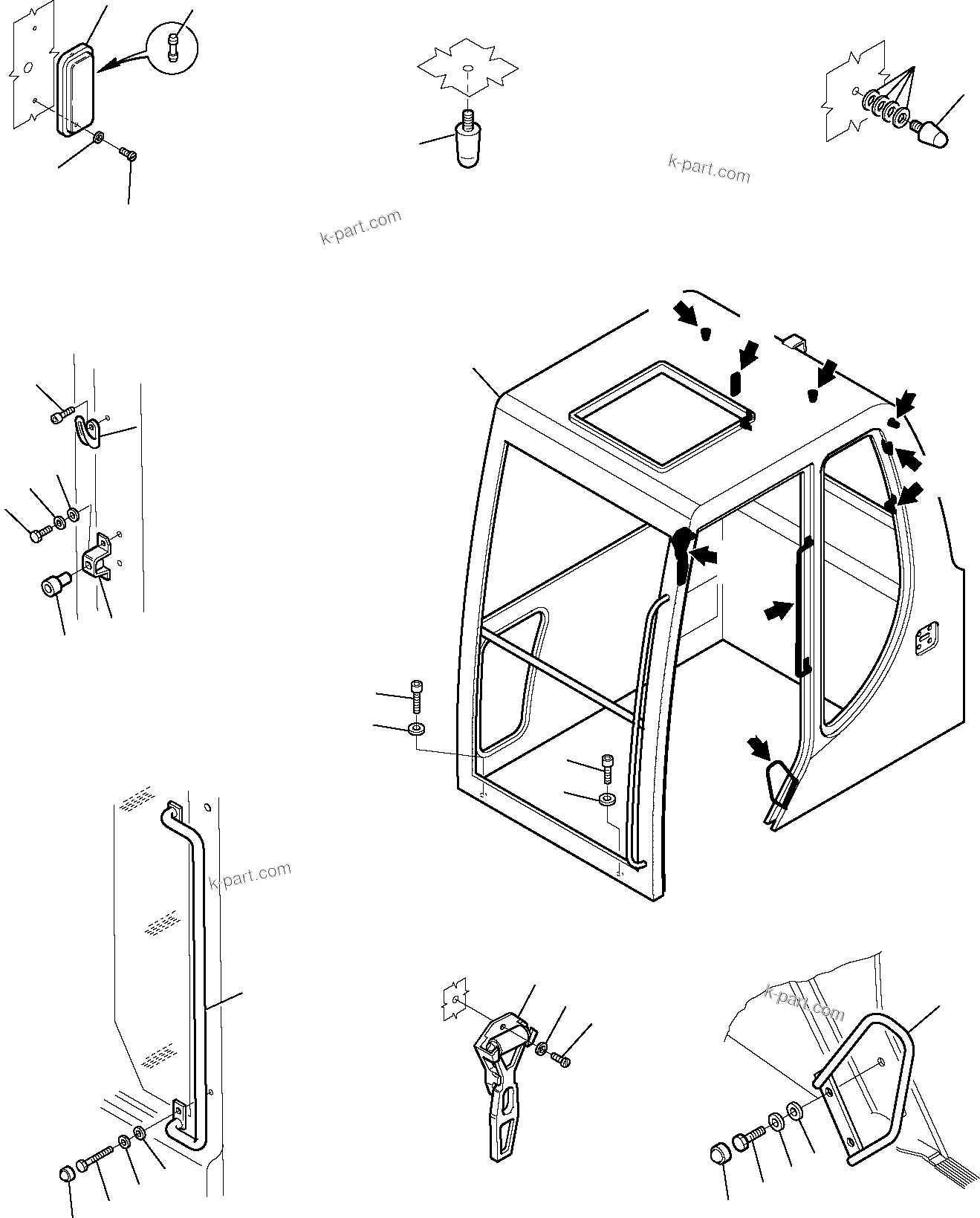 Komatsu parts book diagram for PW110R-1 S/N 2260010001-Up: CABIN (1/6)