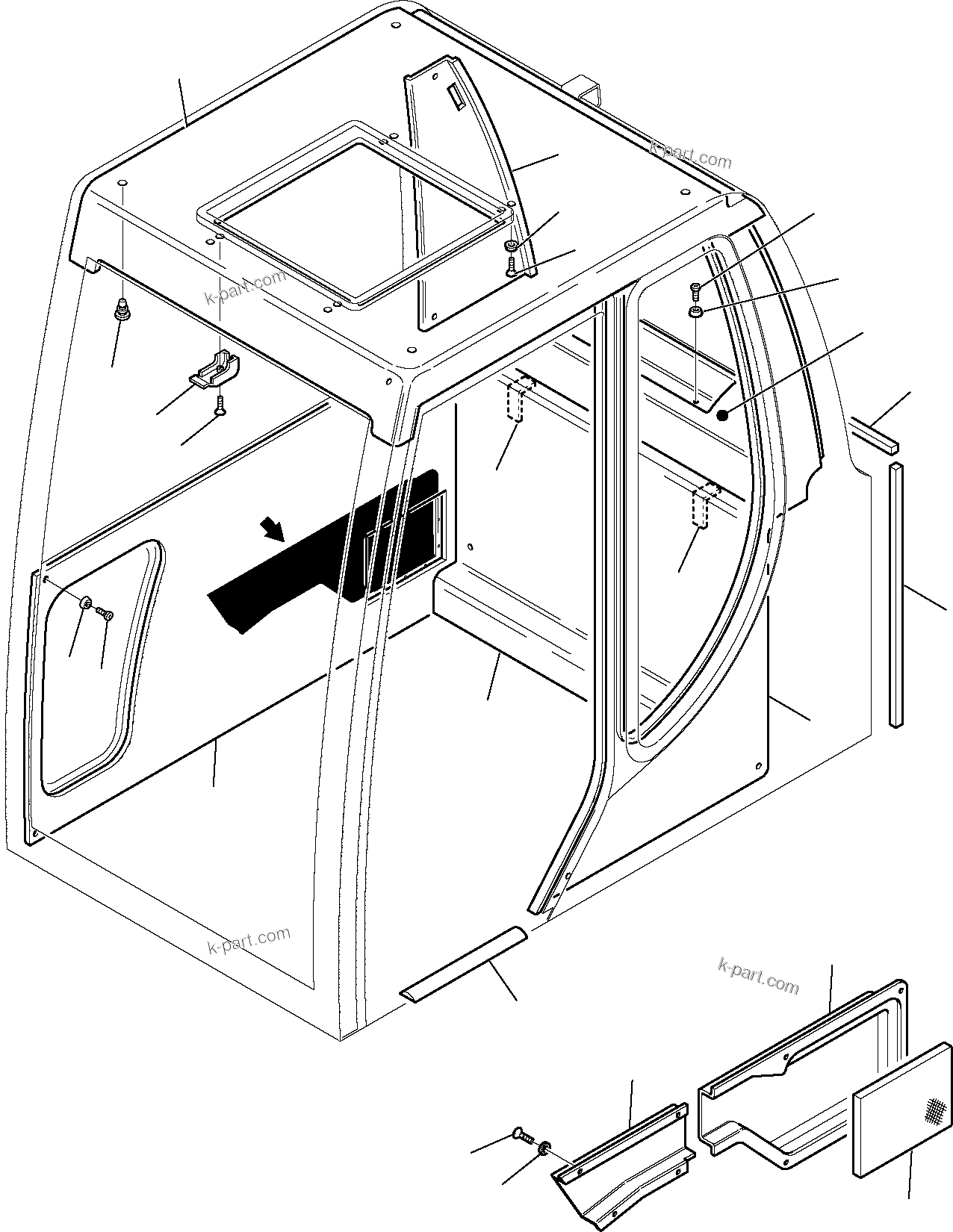 Komatsu parts book diagram for PW110R-1 S/N 2260010001-Up: CABIN (6/6)