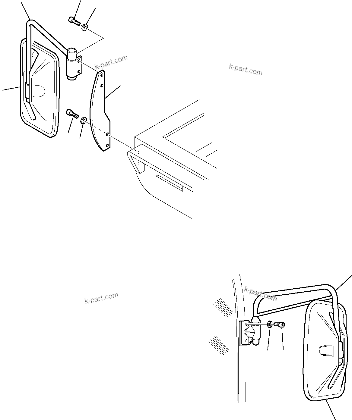 Komatsu parts book diagram for PW110R-1 S/N 2260010001-Up: L.H. AND R.H. VIEW MIRROR