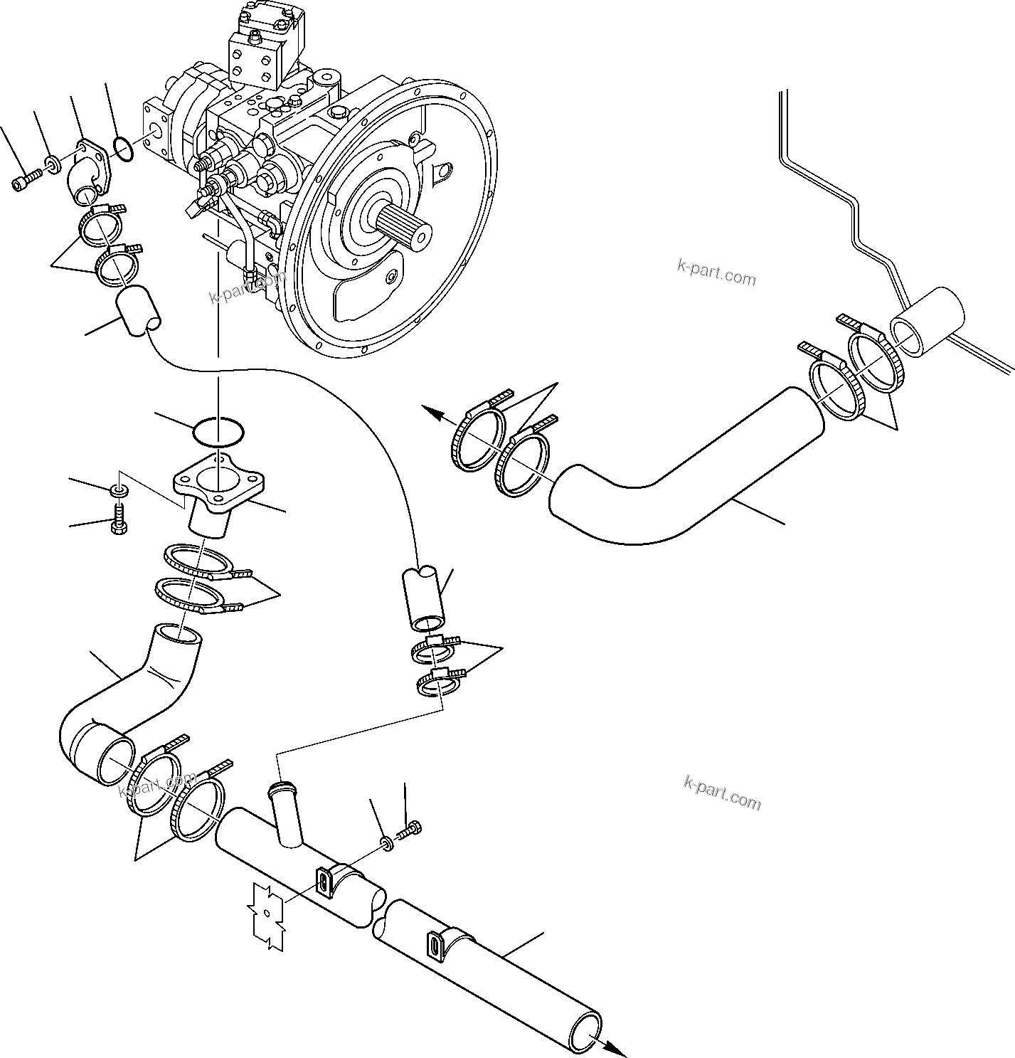 Komatsu parts book diagram for PW110R-1 S/N 2260010001-Up: HYDRAULIC PIPING (SUCTION LINE)