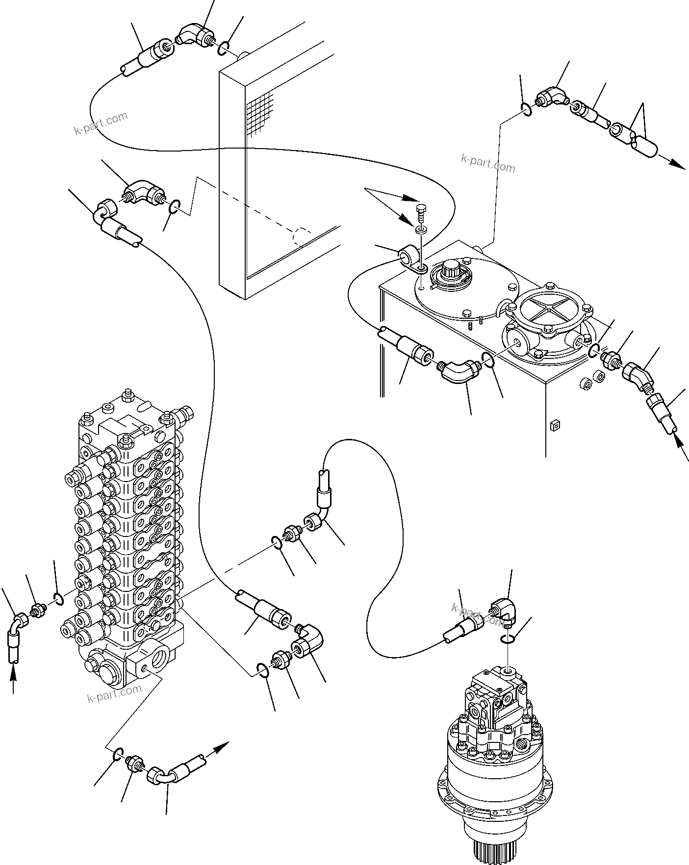 Komatsu parts book diagram for PW110R-1 S/N 2260010001-Up: HYDRAULIC PIPING (OIL COOLER AND RETURN LINE)