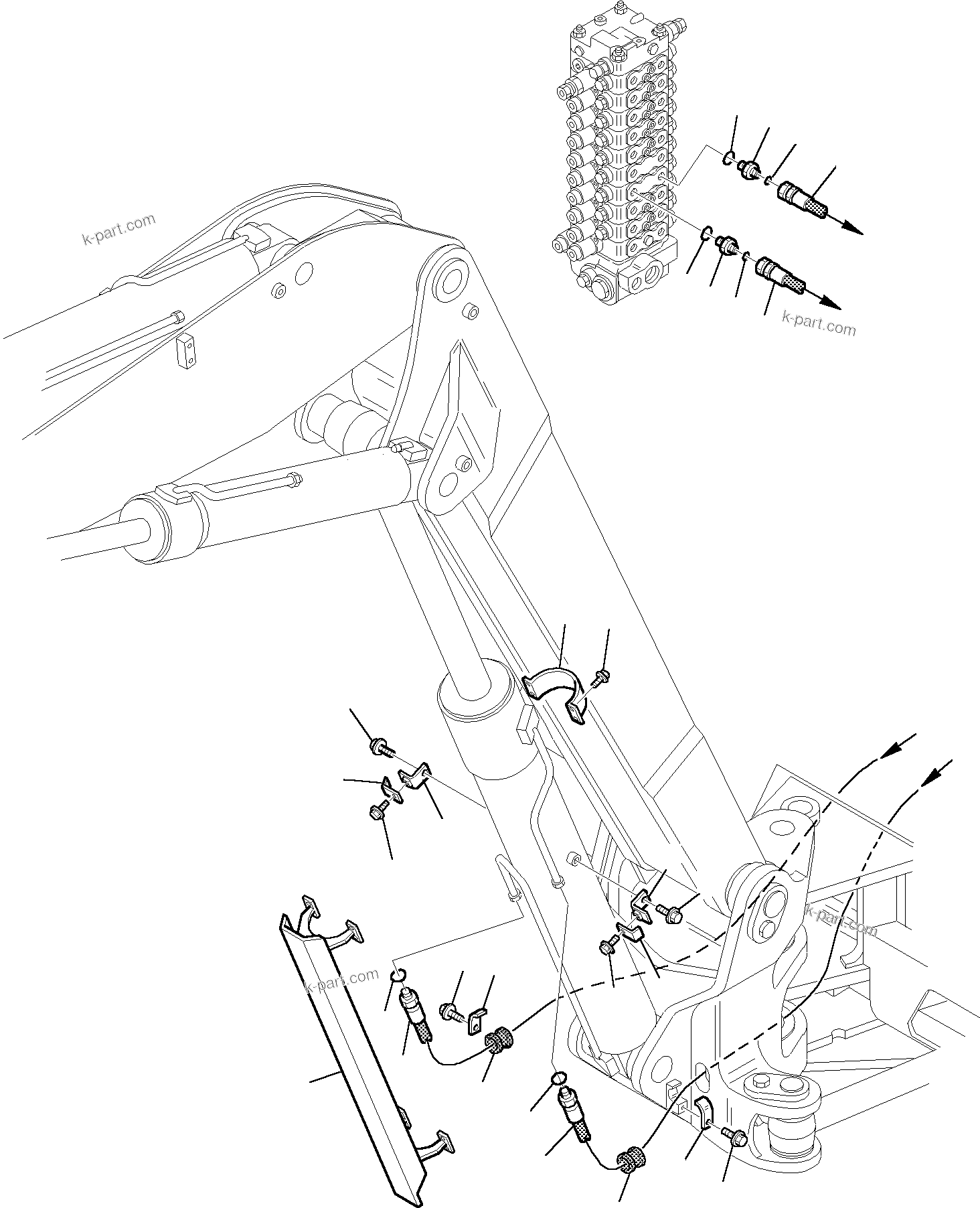 Komatsu parts book diagram for PW110R-1 S/N 2260010001-Up: HYDRAULIC PIPING (BOOM CYLINDER LINE) (WITH 2-PIECE BOOM)