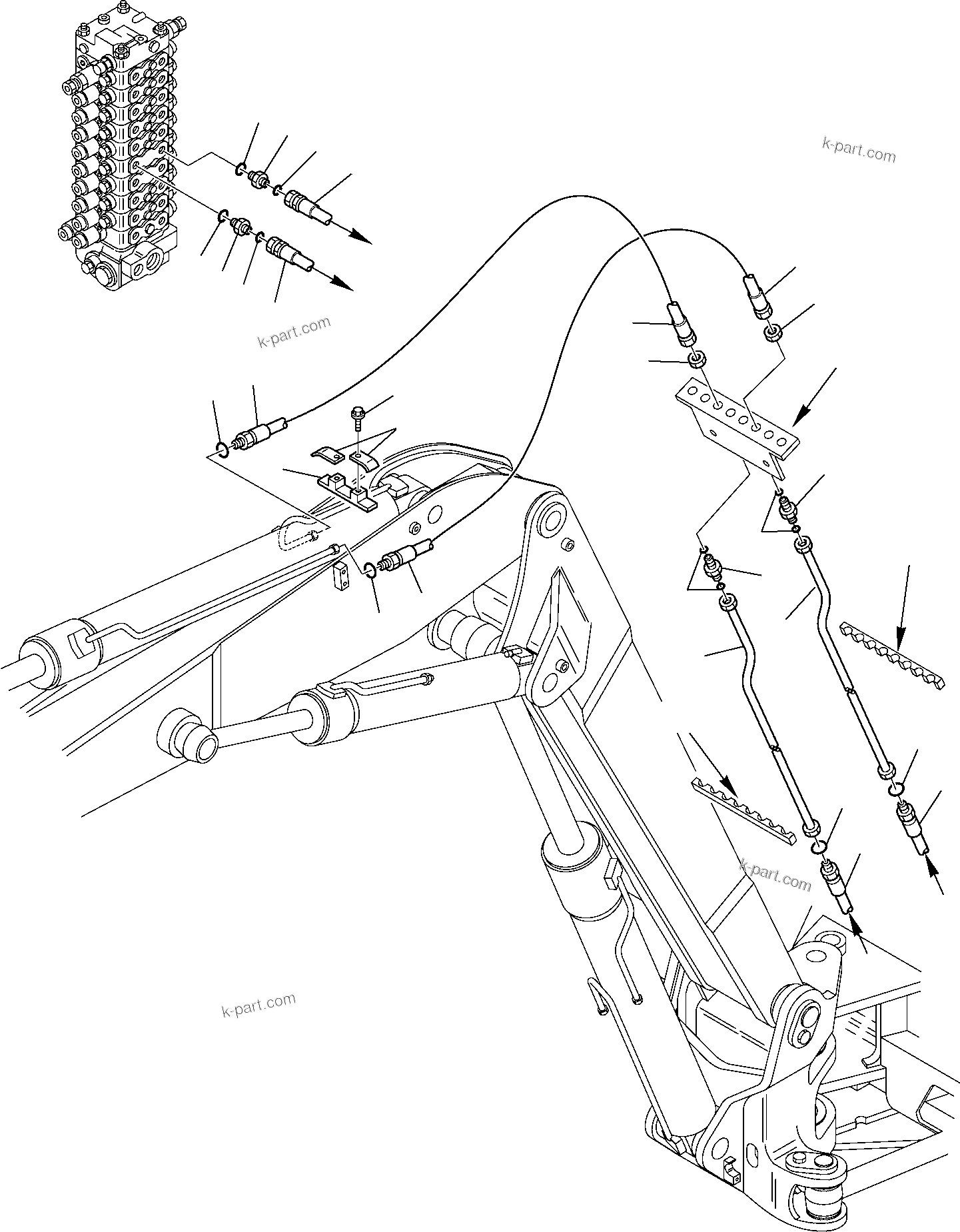 Komatsu parts book diagram for PW110R-1 S/N 2260010001-Up: HYDRAULIC PIPING (ARM CYLINDER LINE) (FOR 2-PIECE BOOM)