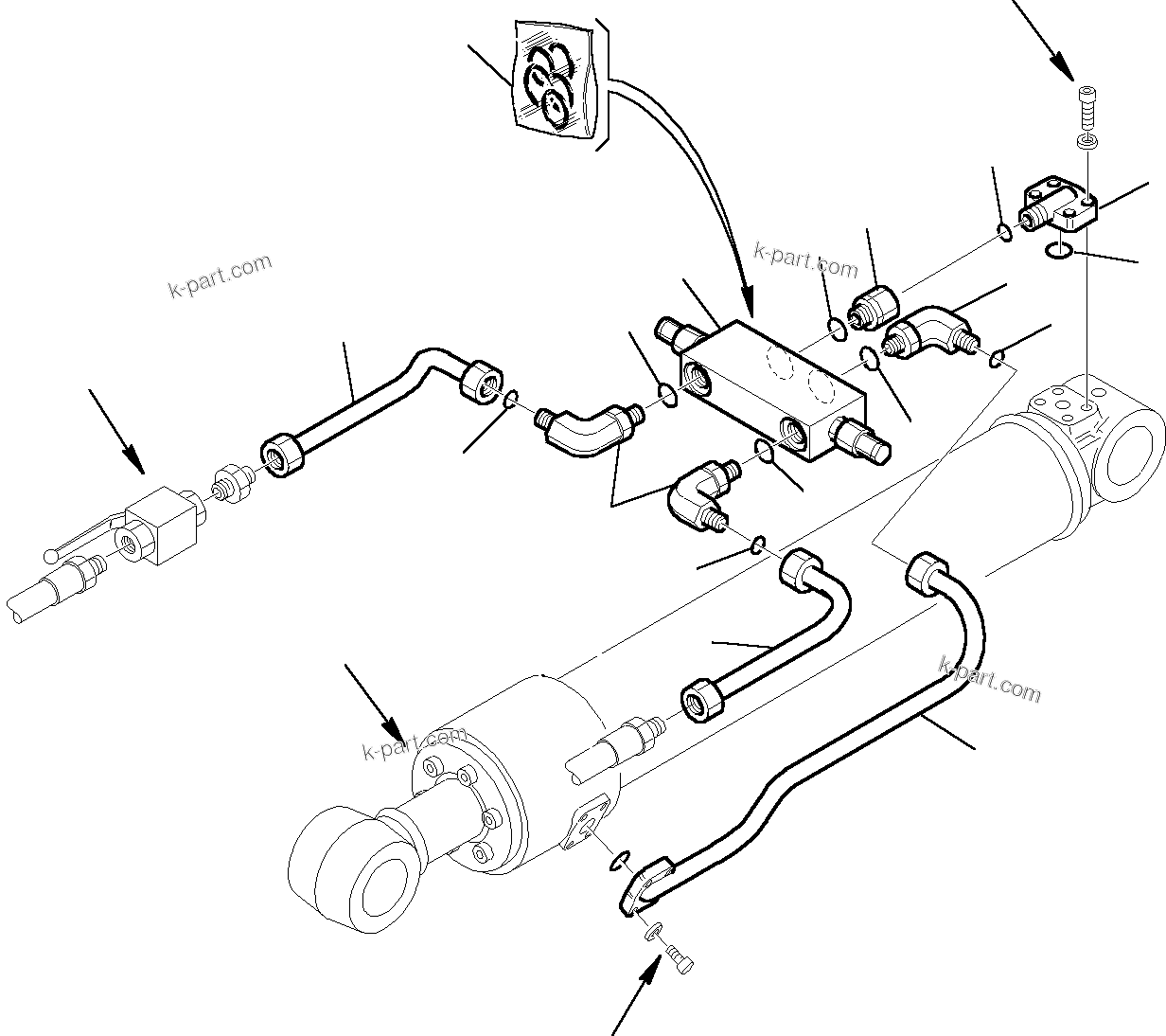 Komatsu parts book diagram for PW110R-1 S/N 2260010001-Up: HYDRAULIC PIPING (BUCKET CYLINDER LINE) (SAFETY VALVE) (ROTATING AND C