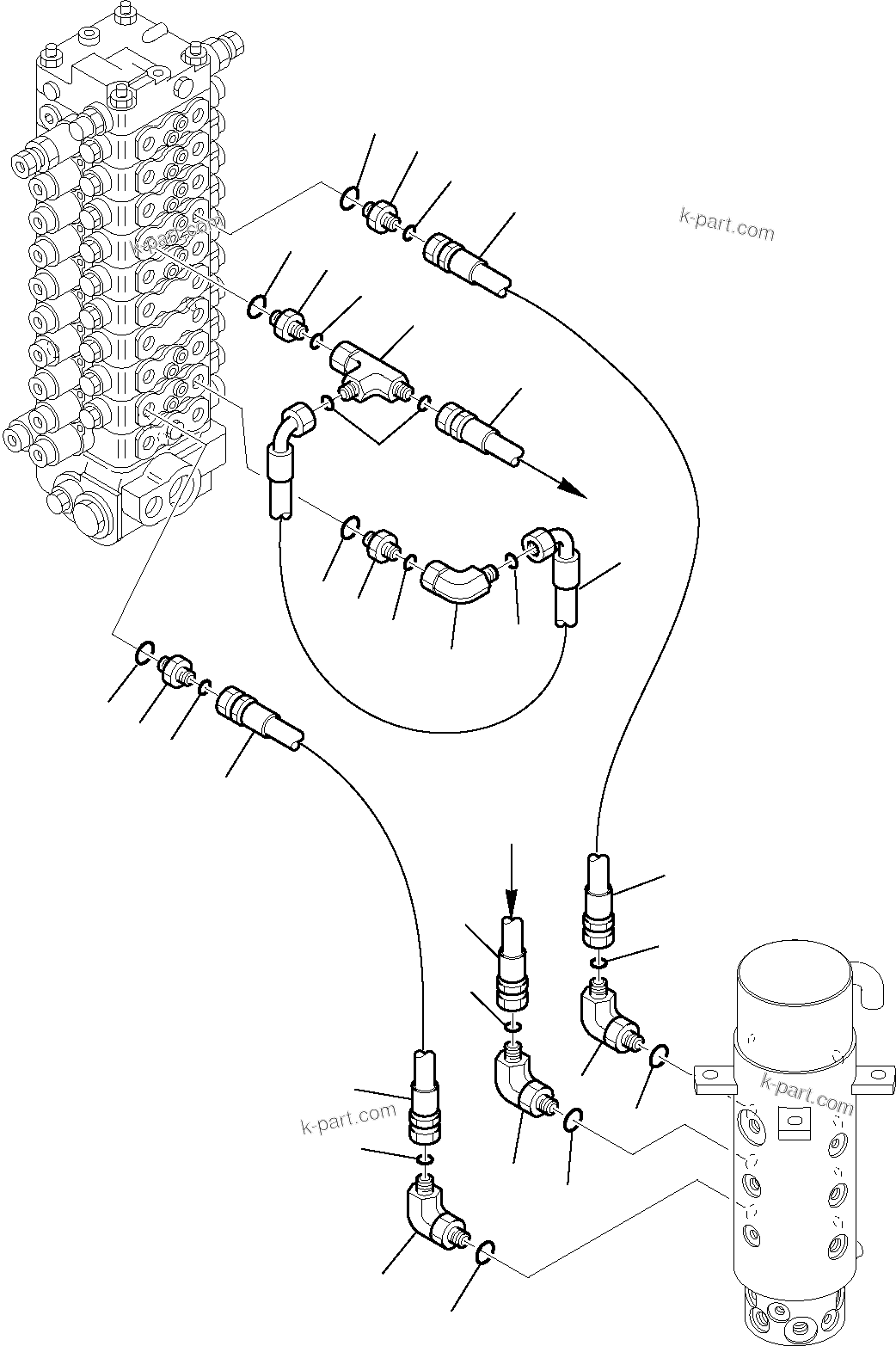 Komatsu parts book diagram for PW110R-1 S/N 2260010001-Up: HYDRAULIC PIPING (OUTRIGGER SOLENOID VALVE LINE) (REAR)