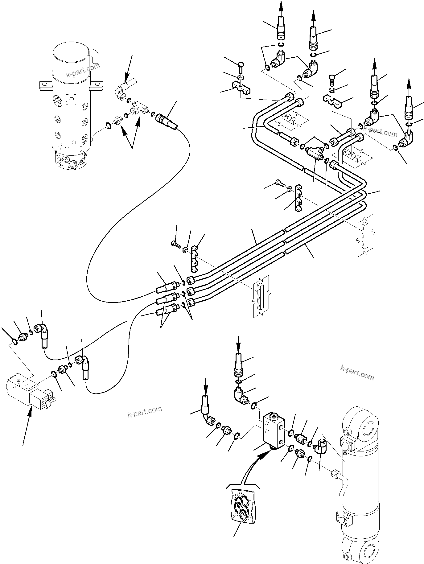 Komatsu parts book diagram for PW110R-1 S/N 2260010001-Up: HYDRAULIC PIPING (REAR AND FRONT OUTRIGGER) (2/2)
