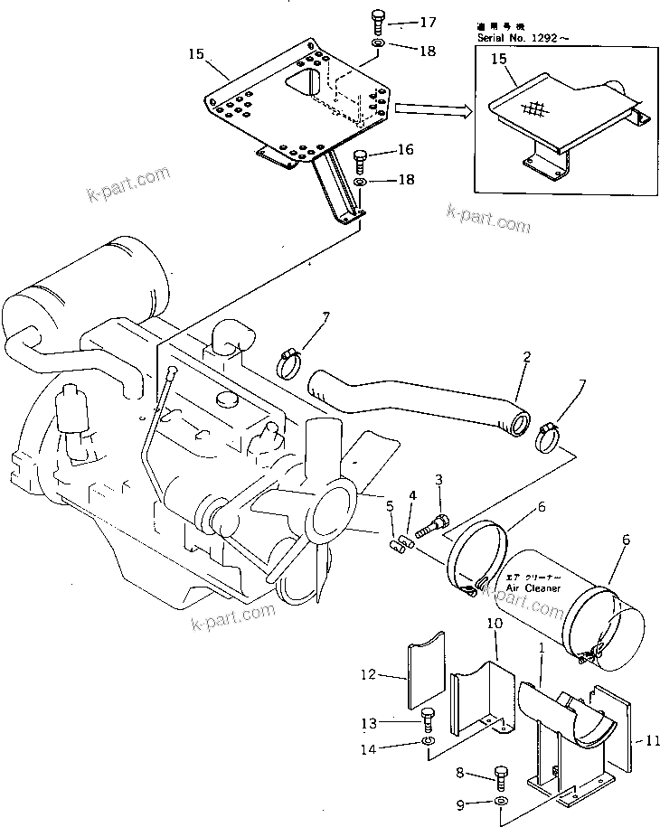 Komatsu parts book diagram for PW150-1 S/N 1001-UP: AIR CLEANER CONNECTION AND STEP
