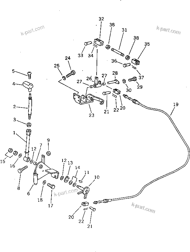 Komatsu parts book diagram for PW150-1 S/N 1001-UP: FUEL CONTROL LEVER