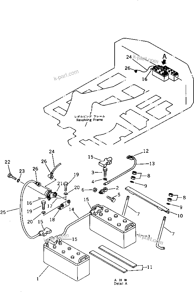 Komatsu parts book diagram for PW150-1 S/N 1001-UP: BATTERY(#1001-1117)