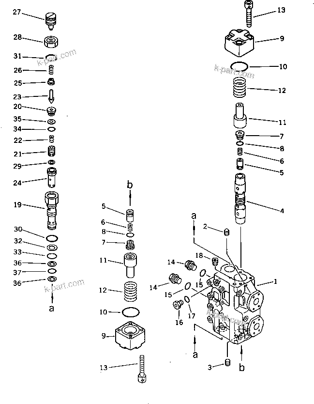 Komatsu parts book diagram for PW150-1 S/N 1001-UP: TRAVEL MOTOR BRAKE VALVE