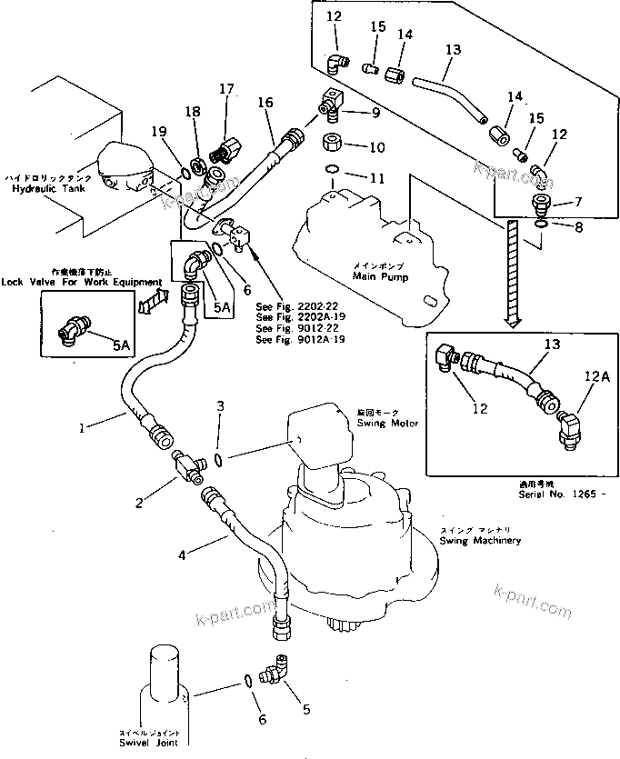 Komatsu parts book diagram for PW150-1 S/N 1001-UP: HYDRAULIC PIPING (3/3) (PUMP TO FILTER TO SWIVEL JOINT)