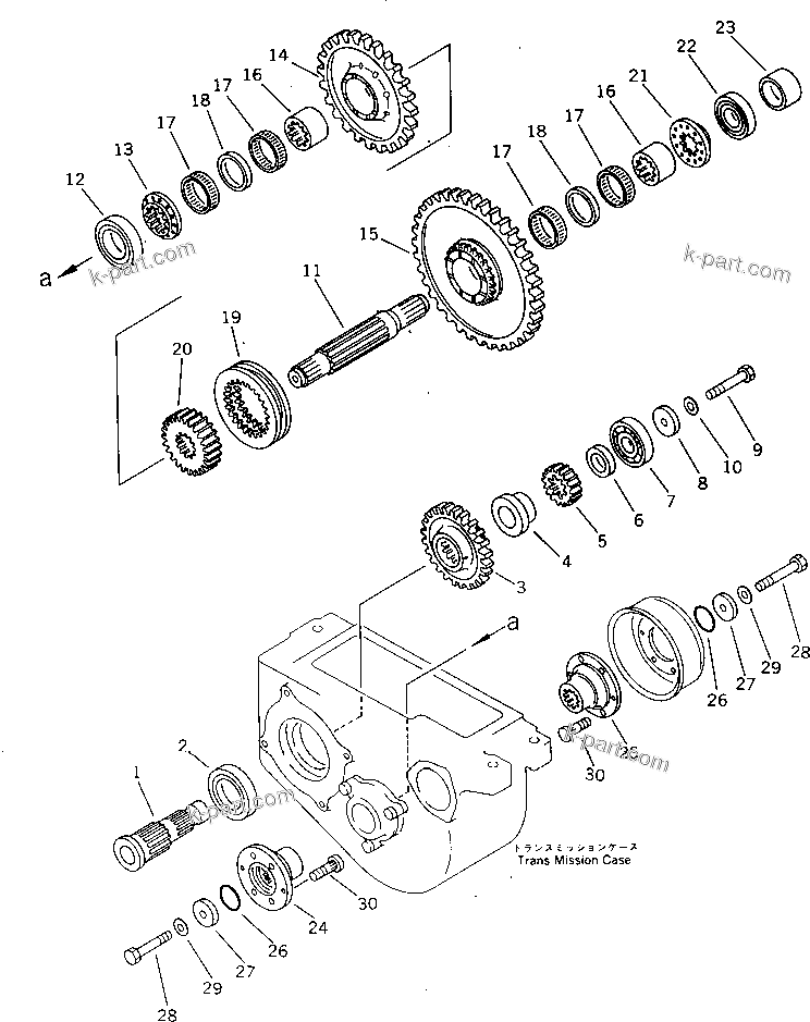 Komatsu parts book diagram for PW150-1 S/N 1001-UP: TRANSMISSION (2/3)