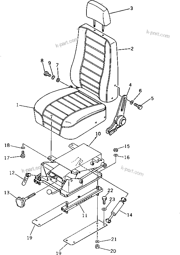 Komatsu parts book diagram for PW150-1 S/N 1001-UP: OPERATOR'S SEAT(#1001-1013)