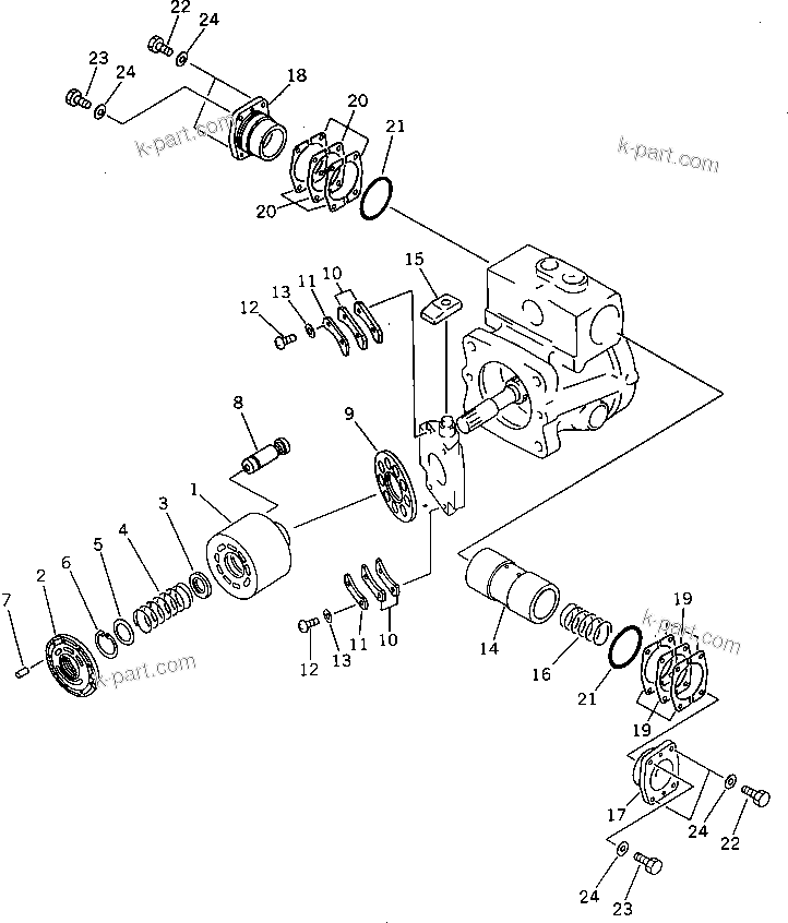Komatsu parts book diagram for PW150-1 S/N 1001-UP: HYDRAULIC PUMP ? REAR (6/6)