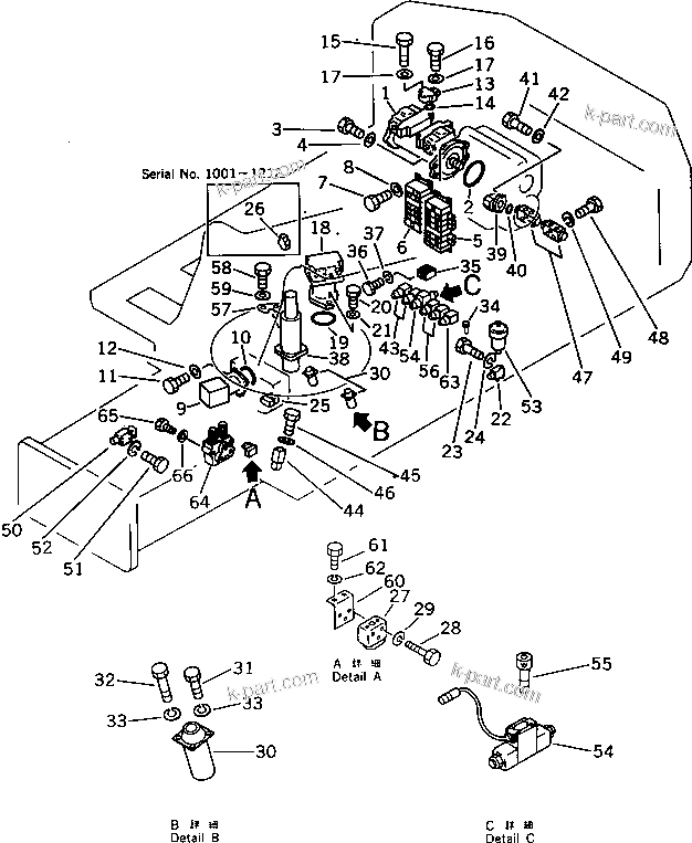 Komatsu parts book diagram for PW150-1 S/N 1001-UP: HYDRAULIC EQUIPMENT RELATED PARTS