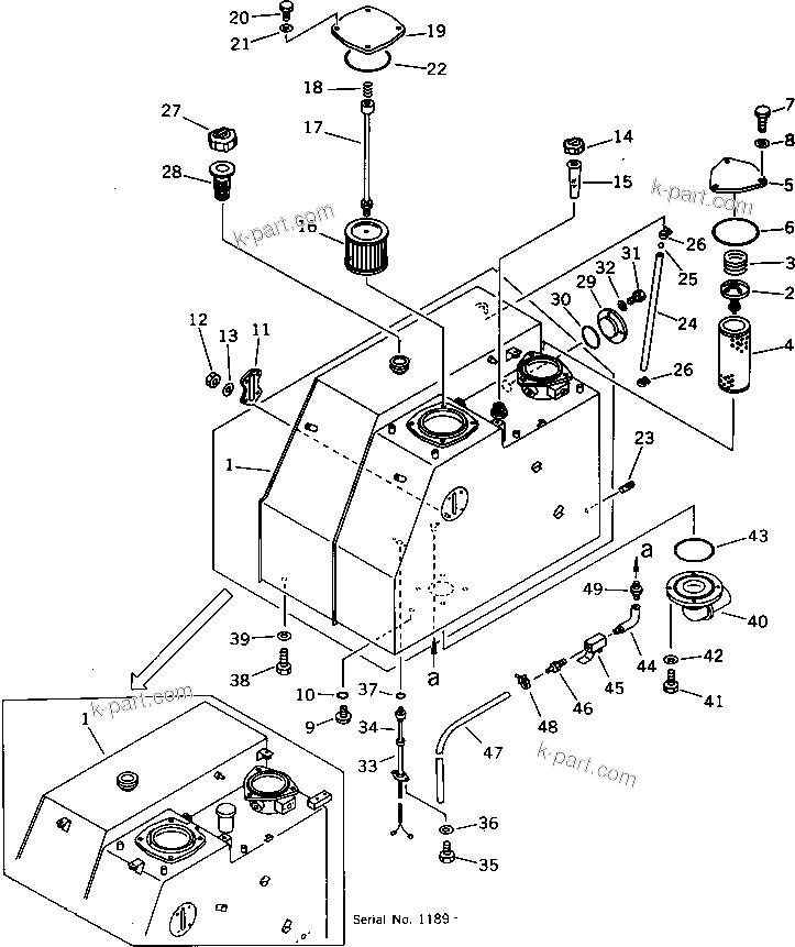 Komatsu parts book diagram for PW150-1 S/N 1001-UP: FUEL AND HYDRAULIC TANK