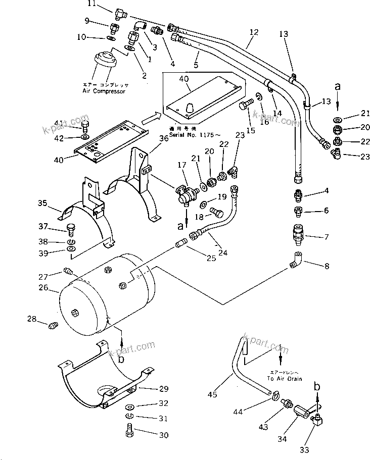 Komatsu parts book diagram for PW150-1 S/N 1001-UP: UPPER AIR PIPING (1/6) (COMPRESSOR TO RESERVOIR)