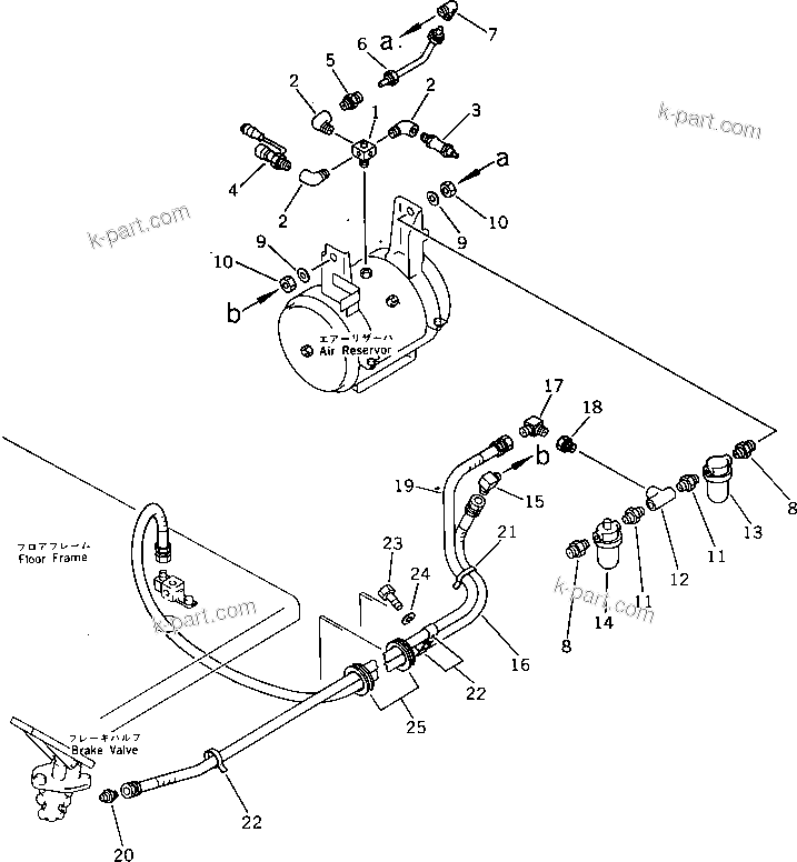 Komatsu parts book diagram for PW150-1 S/N 1001-UP: UPPER AIR PIPING (2/6) (RESERVOIR TO BLOCK ? BRAKE)