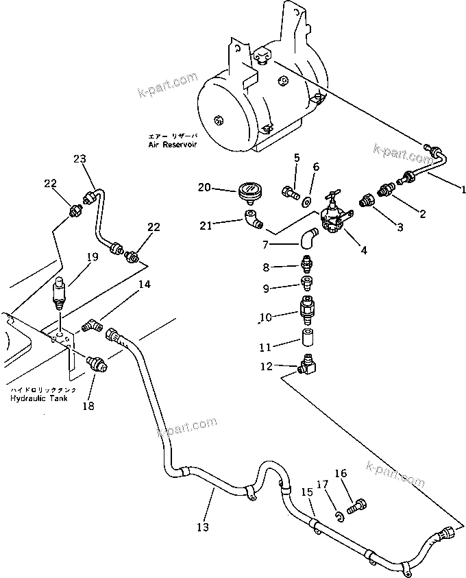Komatsu parts book diagram for PW150-1 S/N 1001-UP: UPPER AIR PIPING (3/6) (RESERVOIR HYDRAULIC TANK)