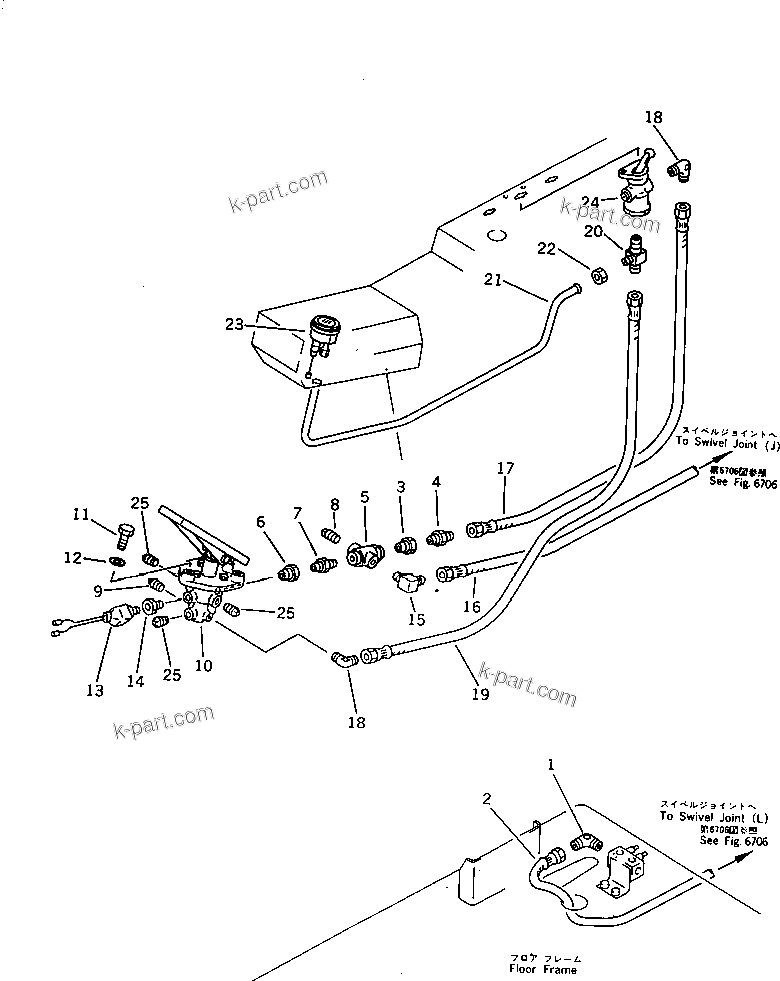 Komatsu parts book diagram for PW150-1 S/N 1001-UP: UPPER AIR PIPING (5/6) (BRAKE LOCK VALVE TO BLOCK)