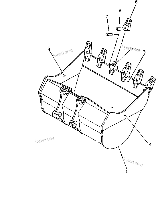 Komatsu parts book diagram for PW150-1 S/N 1001-UP: LIGHT WORK BUCKET 1.00M3 WIDTH 1600MM
