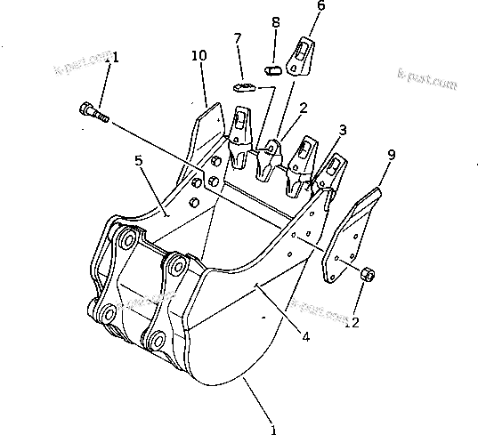 Komatsu parts book diagram for PW150-1 S/N 1001-UP: TRENCHING BUCKET 0.40M3 WIDTH 700MM