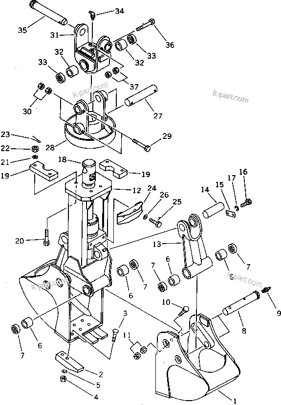 Komatsu parts book diagram for PW150-1 S/N 1001-UP: CLAMSHLL BUCKET 0.40M3