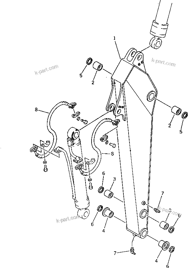 Komatsu parts book diagram for PW150-1 S/N 1001-UP: SEMI-LONG ARM (FOR 1-PIECE BOOM)
