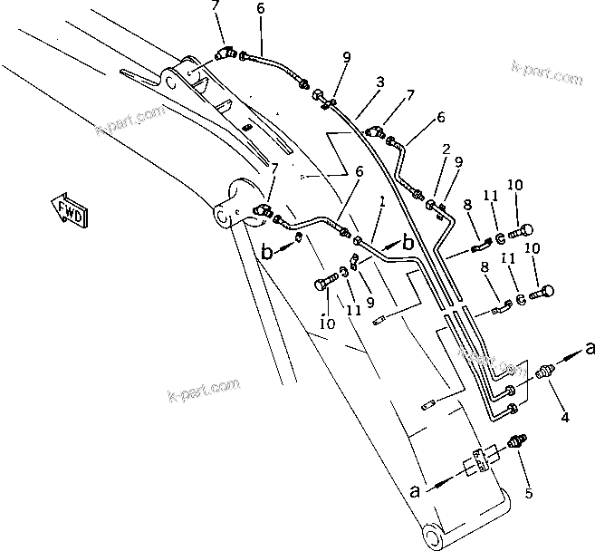 Komatsu parts book diagram for PW150-1 S/N 1001-UP: LUBRICATION PIPING (FOR 1-PIECE BOOM)